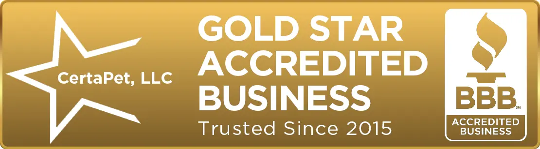 BBB Gold Star Accredited Business badge for CertaPet, LLC — trusted since 2015