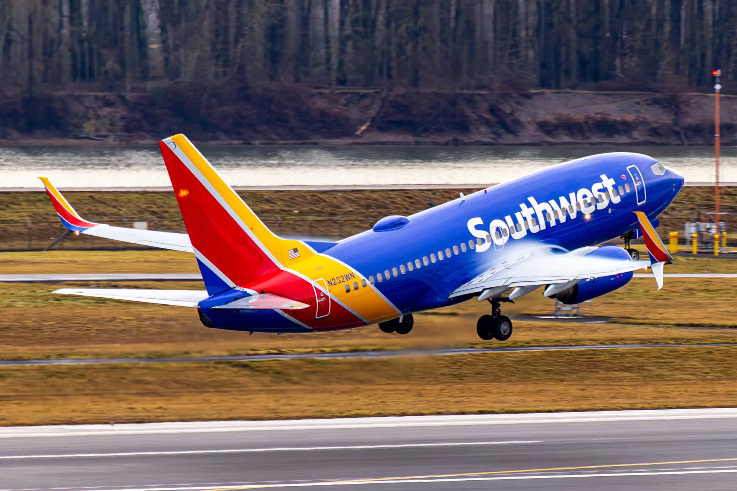 A Southwest airplane about to take off