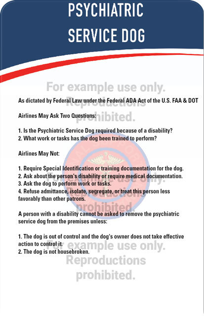 psychiatric service dog ID card backside